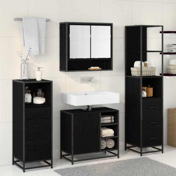 Badezimmermöbel-Set 4 stk. Schwarz Eichen-Optik 65 x 33 x 60 cm