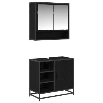 Badezimmermöbel-Set 2 Stk. Schwarz Eichen-Optik Holzwerkstoff