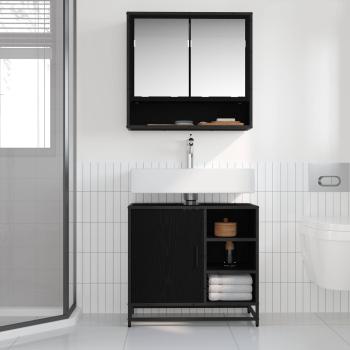 Badezimmermöbel-Set 2 Stk. Schwarz Eichen-Optik Holzwerkstoff