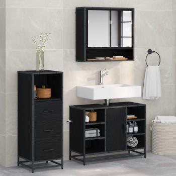 ARDEBO.de - Badezimmermöbel-Set 3 stk. Schwarz Eichen-Optik 80 x 33 x 60 cm