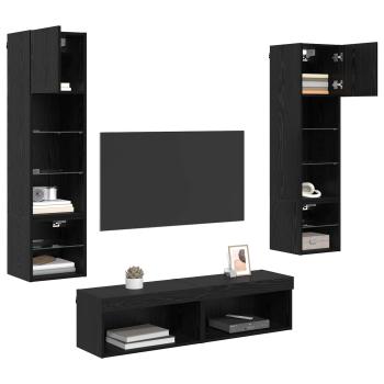 TV-Wandmöbel 6 Stk. Schwarz Eichen-Optik Holzwerkstoff