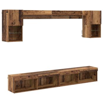 TV Wand Einheiten mit LED 6 stk. Altholz Holzwerkstoff
