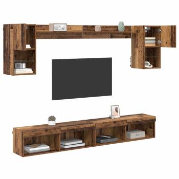 TV Wand Einheiten mit LED 6 stk. Altholz Holzwerkstoff
