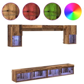 TV Wand Einheiten mit LED 6 stk. Altholz Holzwerkstoff