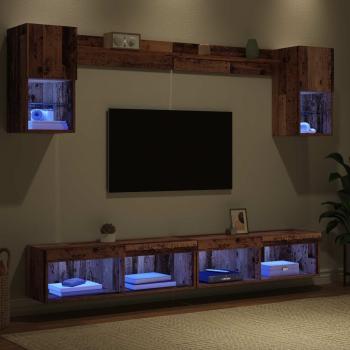 TV Wand Einheiten mit LED 6 stk. Altholz Holzwerkstoff
