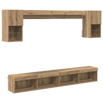 TV Wand Einheiten mit LED 6 stk. Artisan-Eiche Holzwerkstoff