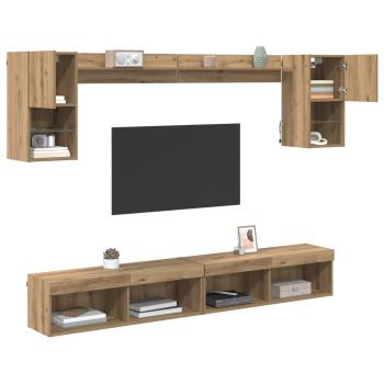 TV Wand Einheiten mit LED 6 stk. Artisan-Eiche Holzwerkstoff