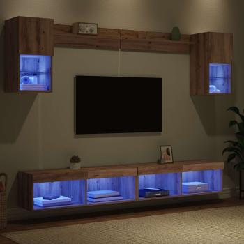 TV Wand Einheiten mit LED 6 stk. Artisan-Eiche Holzwerkstoff