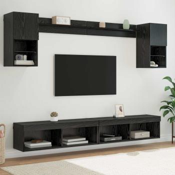 ARDEBO.de - TV Wand Einheiten mit LED 6 stk. Schwarz Eichen-Optik
