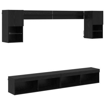 TV Wand Einheiten mit LED 6 stk. Schwarz Eichen-Optik
