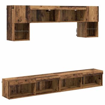 TV Wand Einheiten mit LED 6 stk. Altholz Holzwerkstoff