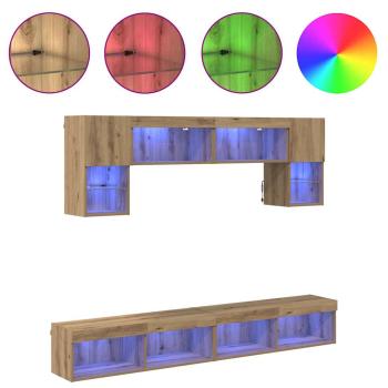 TV Wand Einheiten mit LED 6 Stk. Artisan-Eiche Holzwerkstoff