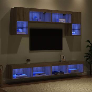 TV Wand Einheiten mit LED 6 Stk. Artisan-Eiche Holzwerkstoff