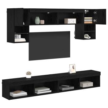 TV Wand Einheiten mit LED 6 stk. Schwarz Eichen-Optik