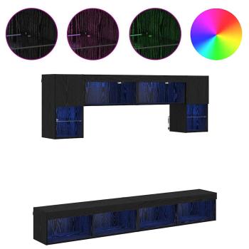 TV Wand Einheiten mit LED 6 stk. Schwarz Eichen-Optik