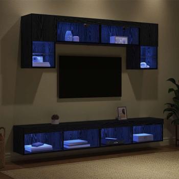 TV Wand Einheiten mit LED 6 stk. Schwarz Eichen-Optik
