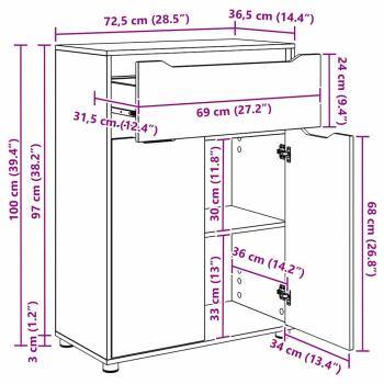 Badezimmermöbel-Set 3 stk. Graues Sonoma 72,5 x 36,5 x 100 cm