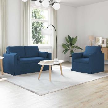 ARDEBO.de - Sofa Set 2 stk. Blau Stoff