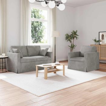 ARDEBO.de - Sofa Set 2 stk. Hellgrau Samt