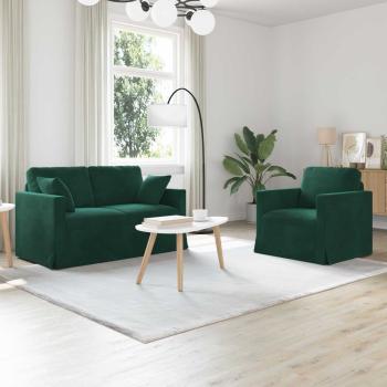 ARDEBO.de - Sofa Set 2 stk. Dunkelgrün Samt