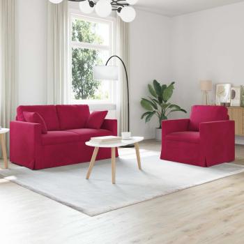 ARDEBO.de - Sofa Set 2 stk. Weinrot Samt
