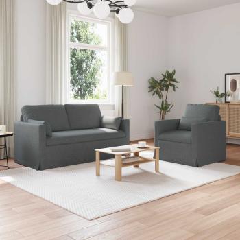 ARDEBO.de - Sofa Set 2 stk. Dunkelgrau Stoff