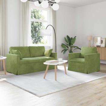 ARDEBO.de - Sofa Set 2 Stk. Hellgrün Samt