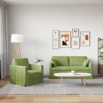 Sofa Set 2 Stk. Hellgrün Samt