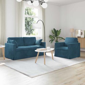 ARDEBO.de - Sofa Set 2 stk. Blau Samt