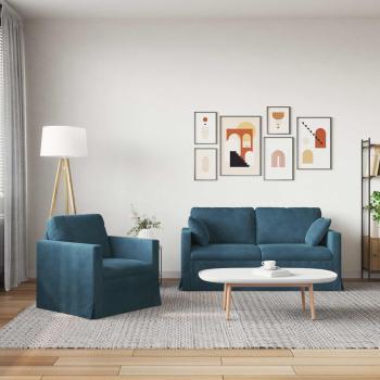 Sofa Set 2 stk. Blau Samt