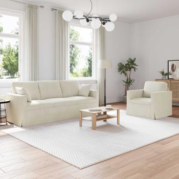 ARDEBO.de - Sofa Set 2 Stk. Creme Samt