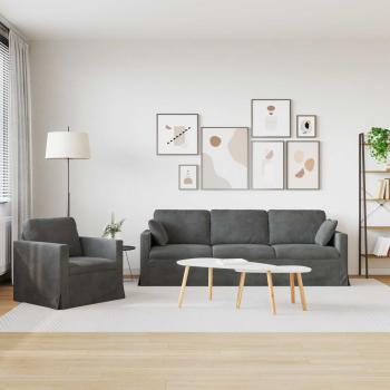 Sofa Set 2 stk. Dunkelgrau Samt