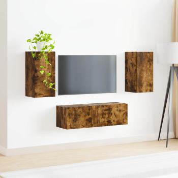 TV-Wandregal-Set 4 Stk. Geräucherte Eiche Holzwerkstoff