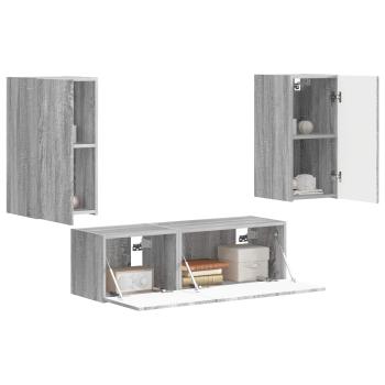 TV-Wandregal-Set 4 Stk. Graues Sonoma Holzwerkstoff