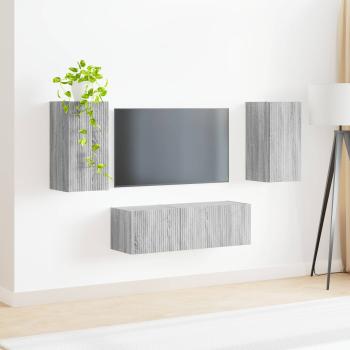 TV-Wandregal-Set 4 Stk. Graues Sonoma Holzwerkstoff