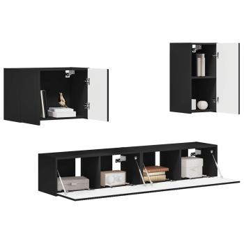 TV-Wandregal-Set 4 stk. Schwarz Holzwerkstoff