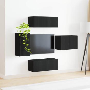 TV-Wandregal-Set 4 stk. Schwarz Holzwerkstoff