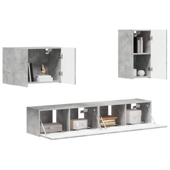 TV-Wandregal-Set 4 Stk. Beton Grau Holzwerkstoff