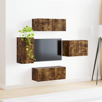 TV-Wandregal-Set 4 Stk. Geräucherte Eiche Holzwerkstoff