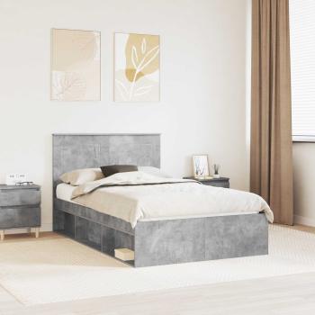 ARDEBO.de - Bettrahmen Uni Beton Grau 135 x 190 cm Massives Kiefernholz