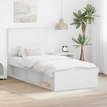 ARDEBO.de - Bettrahmen mit Kopfteil Weiß 100 x 200 cm Massives Kiefernholz