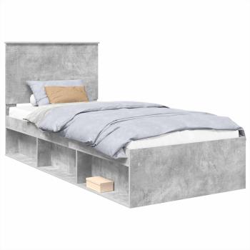 Bettrahmen Beton Grau 90 x 190 cm Massives Kiefernholz