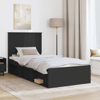 Bettrahmen Schwarz 90 x 200 cm Massives Kiefernholz