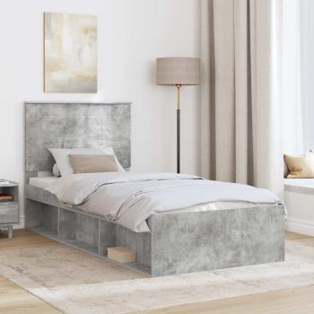 Bettrahmen Beton Grau 75 x 190 cm Massives Kiefernholz