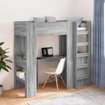 ARDEBO.de - Etagenbettgestell mit Schreibtisch Graues Sonoma 75 x 190 cm