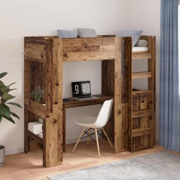 ARDEBO.de - Etagenbettgestell mit Schreibtisch Altholz 75 x 190 cm