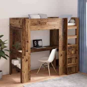 ARDEBO.de - Etagenbettgestell mit Schreibtisch Altholz 100 x 200 cm