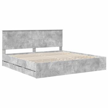 Bettrahmen mit Kopfteil Beton Grau 200 x 200 cm Ingenieurs Holz
