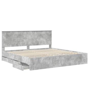 Bettrahmen mit Kopfteil Beton Grau 200 x 200 cm Ingenieurs Holz