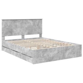 Bettrahmen mit Kopfteil Beton Grau 150 x 200 cm Ingenieurs Holz